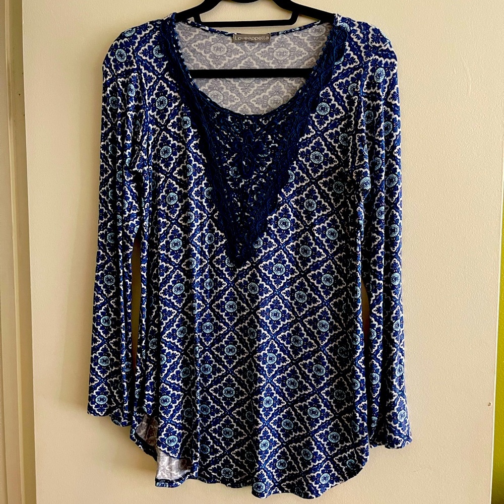 Loveappella Long Sleeve Shirt with Crochet detail